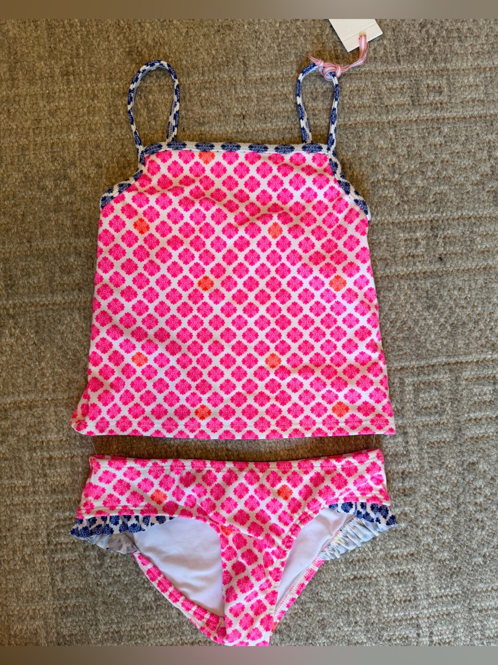 NWT Vineyard Vines Girls Pink & Navy Whale-Print Tankini size XS 5/6